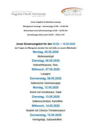 Speiseplan im Backhaus